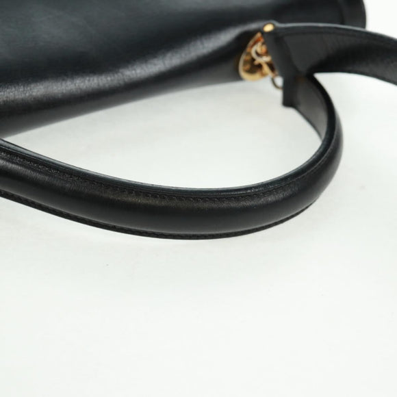 CELINE Circle Hand Bag Leather 2way Black Gold Auth 160826