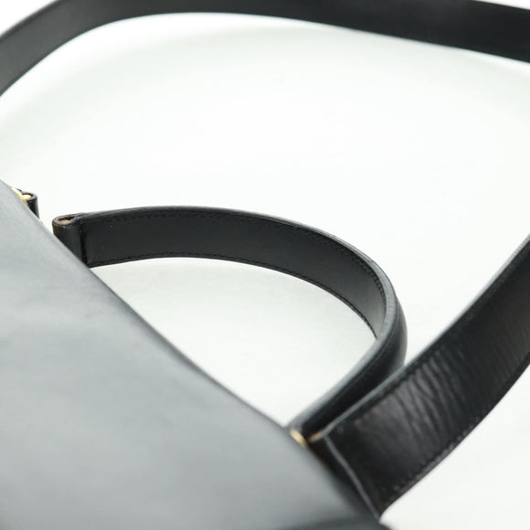 CELINE Circle Hand Bag Leather 2way Black Gold Auth 160826