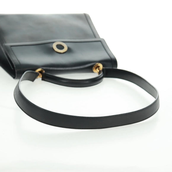 CELINE Circle Hand Bag Leather 2way Black Gold Auth 160826