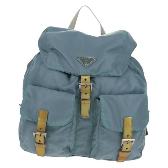 PRADA Backpack Nylon Light Blue Silver Auth 160827