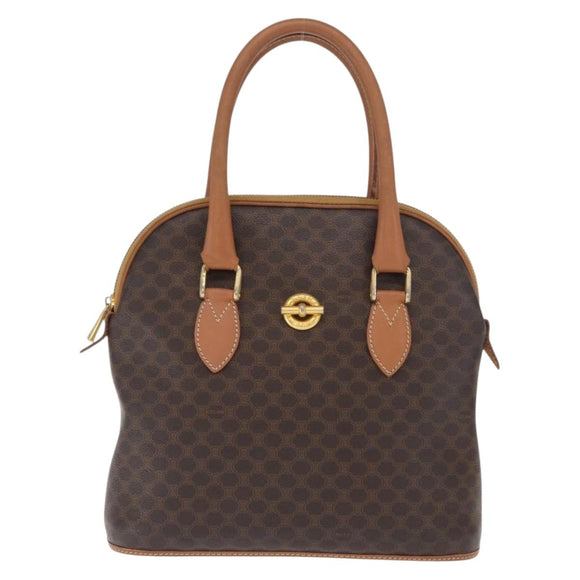 CELINE Macadam Canvas Hand Bag PVC Leather Brown Gold Auth 160830