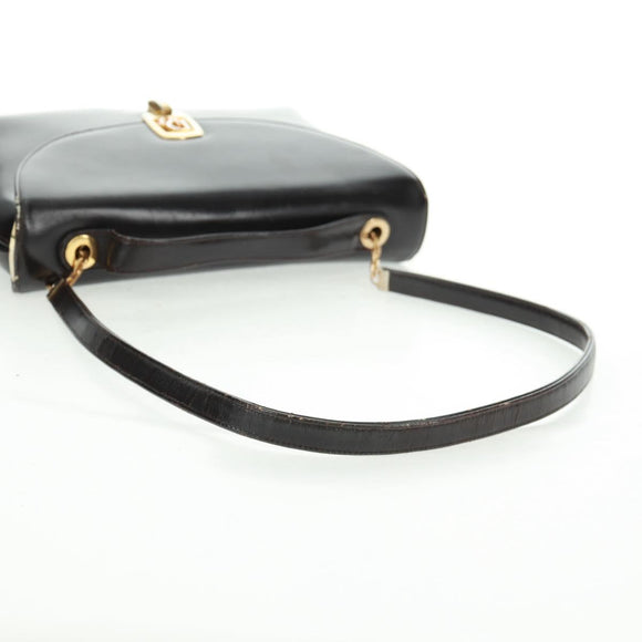 Christian Dior Hand Bag Calf Skin 2way Black Gold Auth 160831