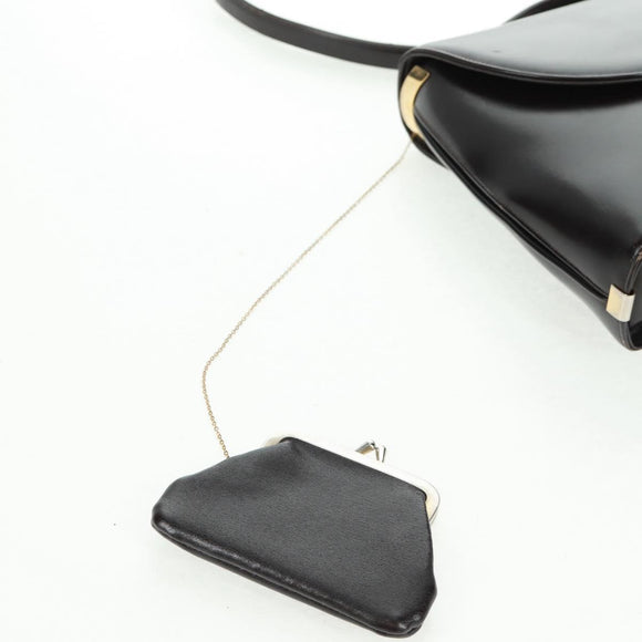 Christian Dior Hand Bag Calf Skin 2way Black Gold Auth 160831