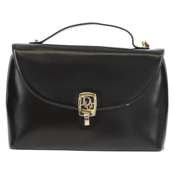 Christian Dior Hand Bag Calf Skin 2way Black Gold Auth 160831