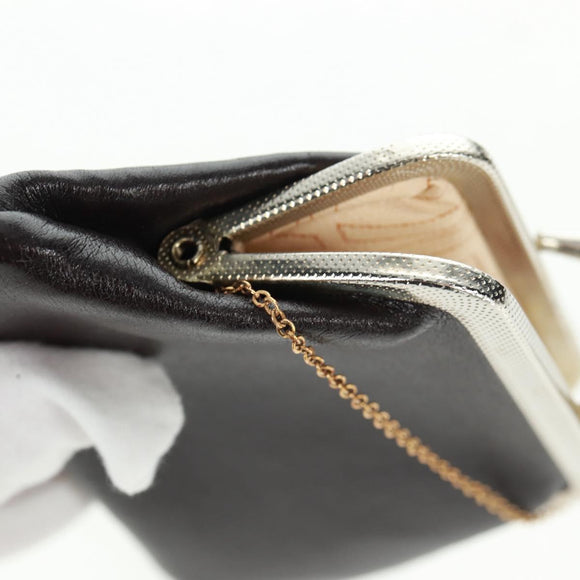 Christian Dior Hand Bag Calf Skin 2way Black Gold Auth 160831