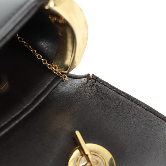 Christian Dior Hand Bag Calf Skin 2way Black Gold Auth 160831