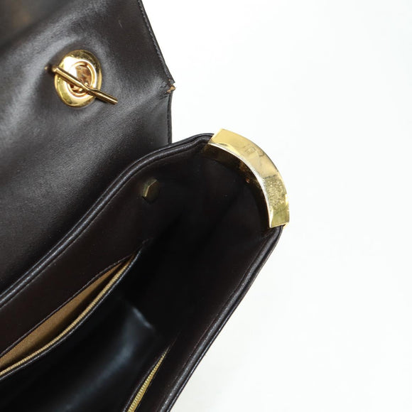 Christian Dior Hand Bag Calf Skin 2way Black Gold Auth 160831