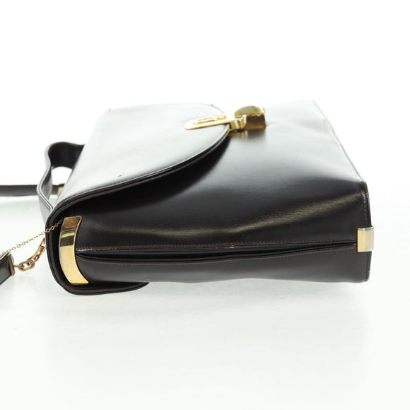 Christian Dior Hand Bag Calf Skin 2way Black Gold Auth 160831
