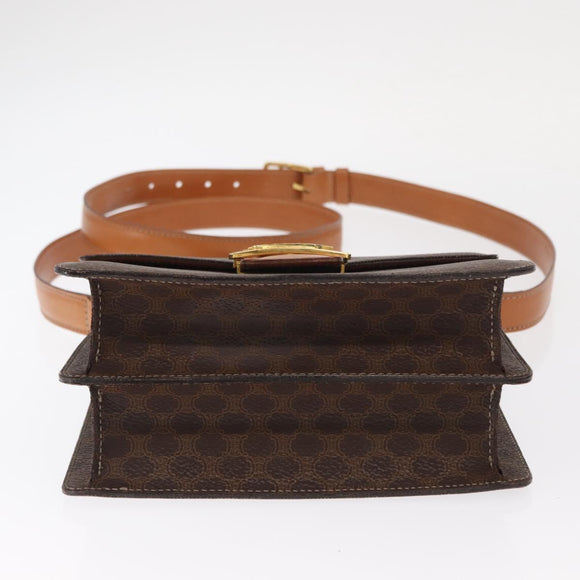 CELINE Macadam Canvas Horse Carriage Bag PVC Leather 2way Brown Gold Auth 160833