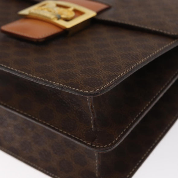 CELINE Macadam Canvas Horse Carriage Bag PVC Leather 2way Brown Gold Auth 160833