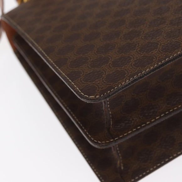 CELINE Macadam Canvas Horse Carriage Bag PVC Leather 2way Brown Gold Auth 160833