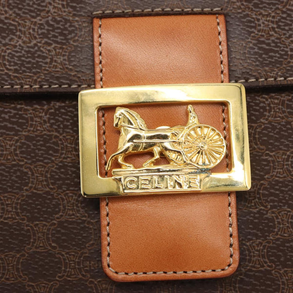 CELINE Macadam Canvas Horse Carriage Bag PVC Leather 2way Brown Gold Auth 160833