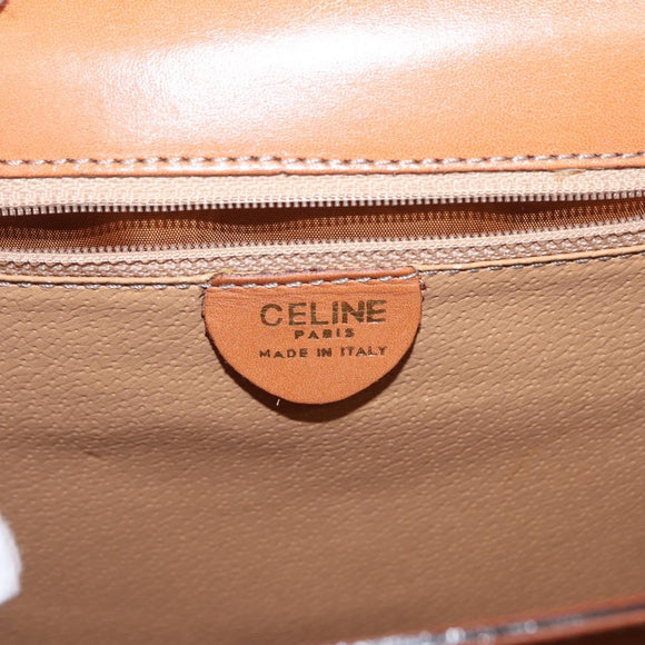 CELINE Macadam Canvas Horse Carriage Bag PVC Leather 2way Brown Gold Auth 160833