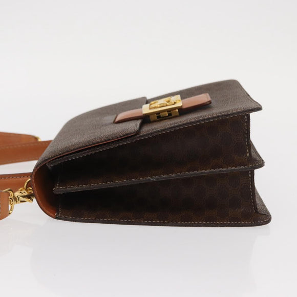 CELINE Macadam Canvas Horse Carriage Bag PVC Leather 2way Brown Gold Auth 160833