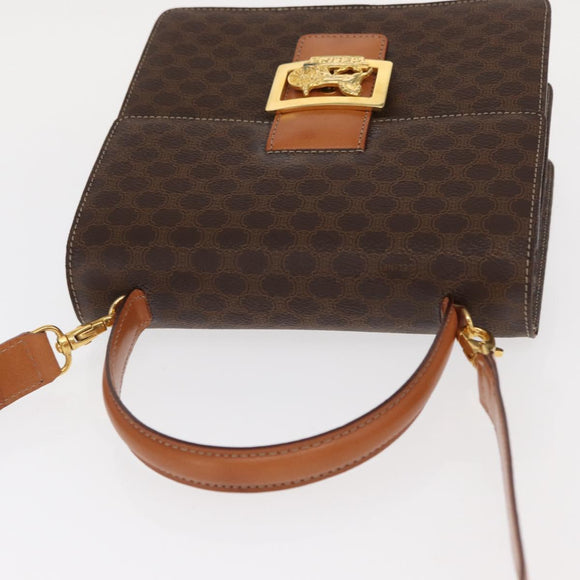 CELINE Macadam Canvas Horse Carriage Bag PVC Leather 2way Brown Gold Auth 160833