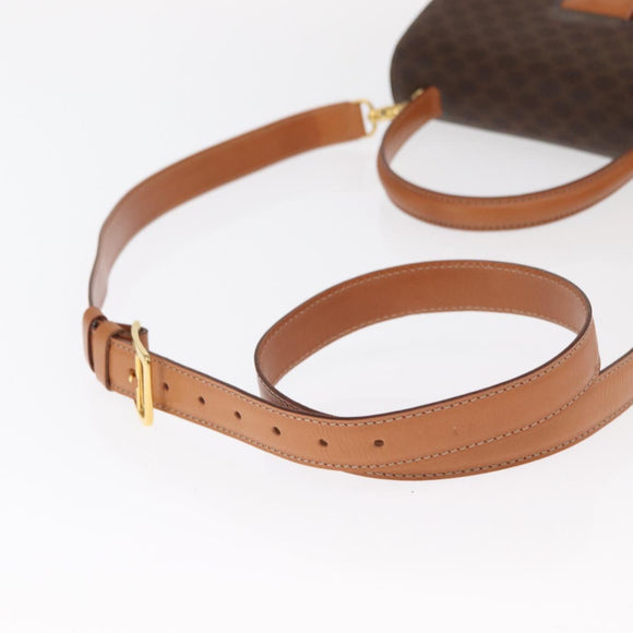 CELINE Macadam Canvas Horse Carriage Bag PVC Leather 2way Brown Gold Auth 160833