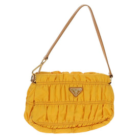 PRADA Gathered Accessory Pouch Nylon Yellow Gold Auth 160840V
