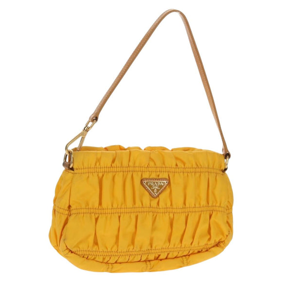 PRADA Gathered Accessory Pouch Nylon Yellow Gold Auth 160840V