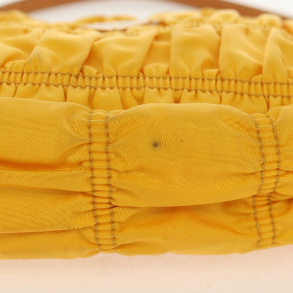 PRADA Gathered Accessory Pouch Nylon Yellow Gold Auth 160840V