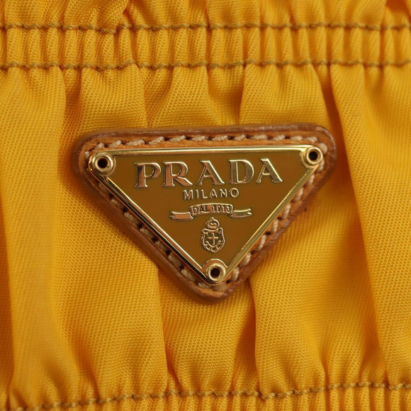 PRADA Gathered Accessory Pouch Nylon Yellow Gold Auth 160840V