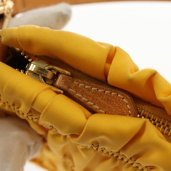 PRADA Gathered Accessory Pouch Nylon Yellow Gold Auth 160840V