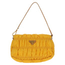 PRADA Gathered Accessory Pouch Nylon Yellow Gold Auth 160840V-13