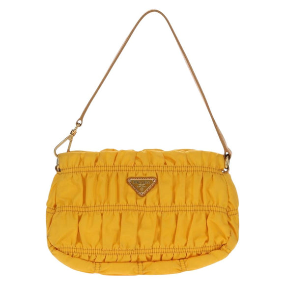 PRADA Gathered Accessory Pouch Nylon Yellow Gold Auth 160840V