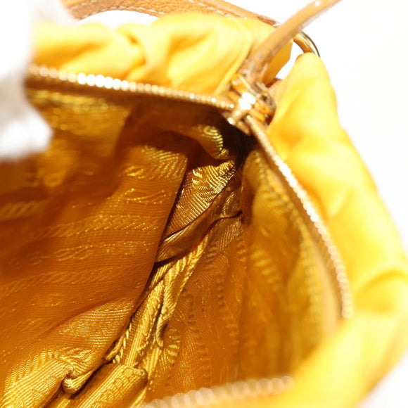 PRADA Gathered Accessory Pouch Nylon Yellow Gold Auth 160840V