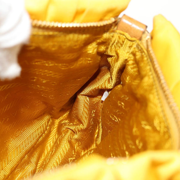 PRADA Gathered Accessory Pouch Nylon Yellow Gold Auth 160840V