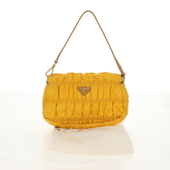 PRADA Gathered Accessory Pouch Nylon Yellow Gold Auth 160840V