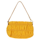 PRADA Gathered Accessory Pouch Nylon Yellow Gold Auth 160840V-2