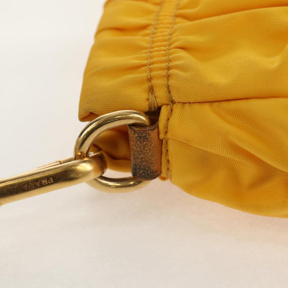 PRADA Gathered Accessory Pouch Nylon Yellow Gold Auth 160840V