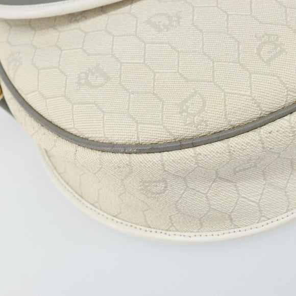 Christian Dior Honeycomb Canvas Shoulder Bag PVC Gold White Auth 160841