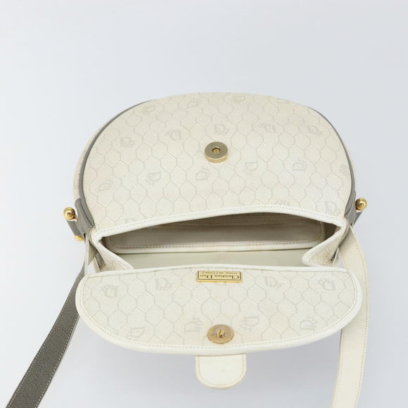Christian Dior Honeycomb Canvas Shoulder Bag PVC Gold White Auth 160841