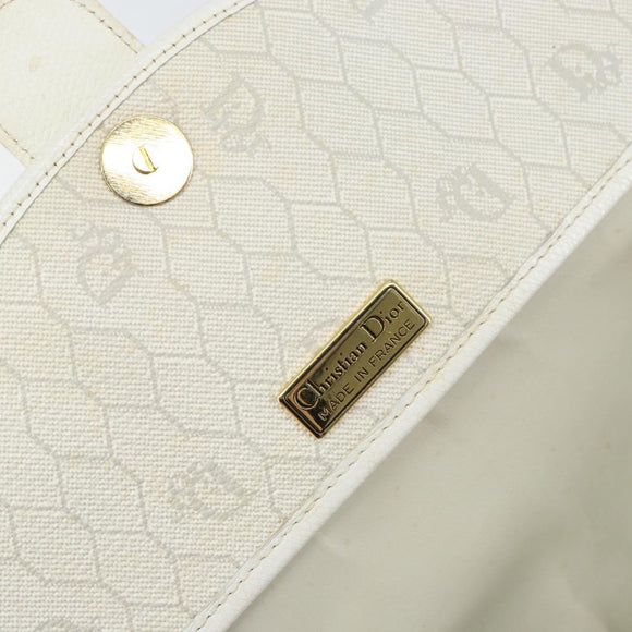 Christian Dior Honeycomb Canvas Shoulder Bag PVC Gold White Auth 160841