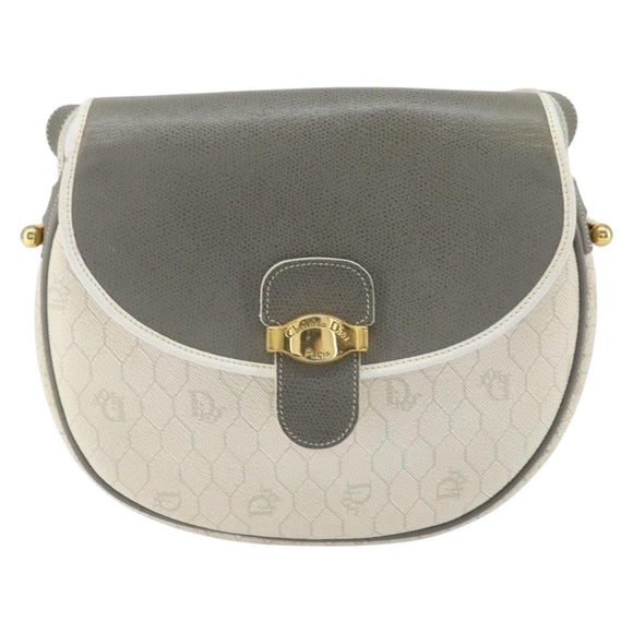 Christian Dior Honeycomb Canvas Shoulder Bag PVC Gold White Auth 160841