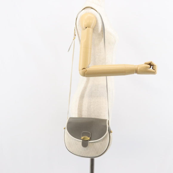 Christian Dior Honeycomb Canvas Shoulder Bag PVC Gold White Auth 160841
