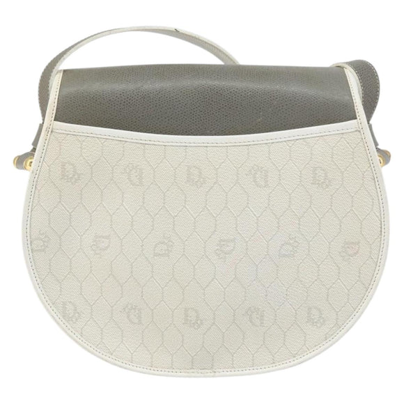 Christian Dior Honeycomb Canvas Shoulder Bag PVC Gold White Auth 160841