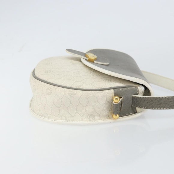 Christian Dior Honeycomb Canvas Shoulder Bag PVC Gold White Auth 160841