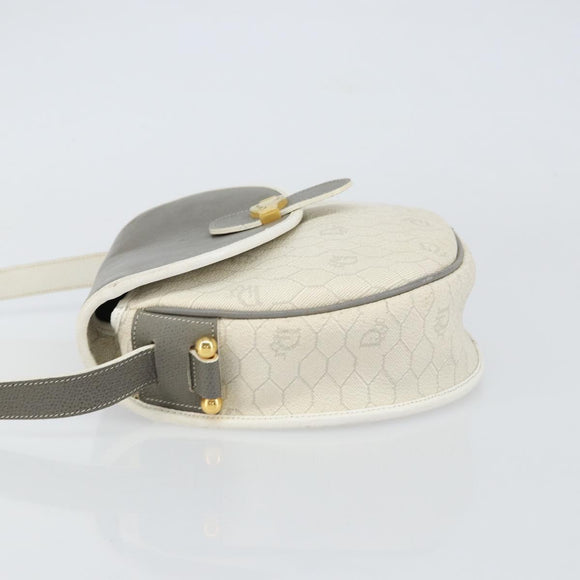 Christian Dior Honeycomb Canvas Shoulder Bag PVC Gold White Auth 160841