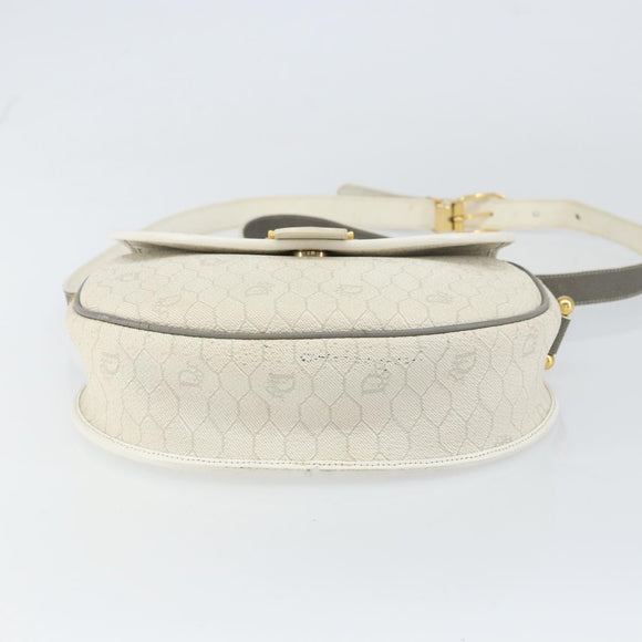 Christian Dior Honeycomb Canvas Shoulder Bag PVC Gold White Auth 160841
