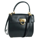 Salvatore Ferragamo Gancini Hand Bag Leather 2way Black Gold Auth 160846-1
