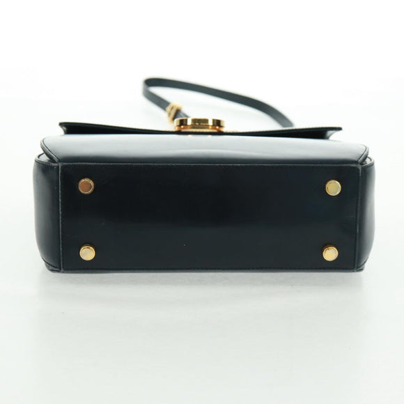Salvatore Ferragamo Gancini Hand Bag Leather 2way Black Gold Auth 160846