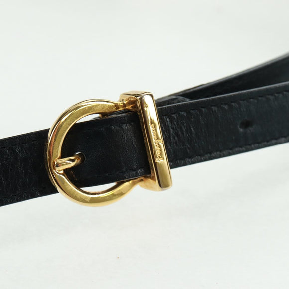 Salvatore Ferragamo Gancini Hand Bag Leather 2way Black Gold Auth 160846