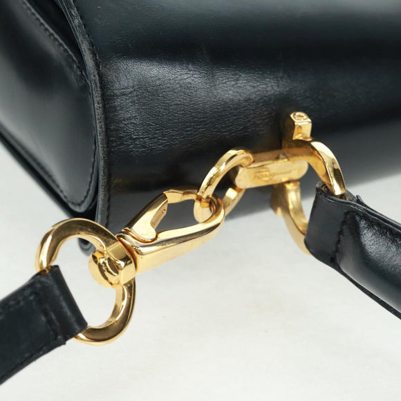 Salvatore Ferragamo Gancini Hand Bag Leather 2way Black Gold Auth 160846