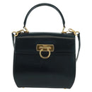 Salvatore Ferragamo Gancini Hand Bag Leather 2way Black Gold Auth 160846-13