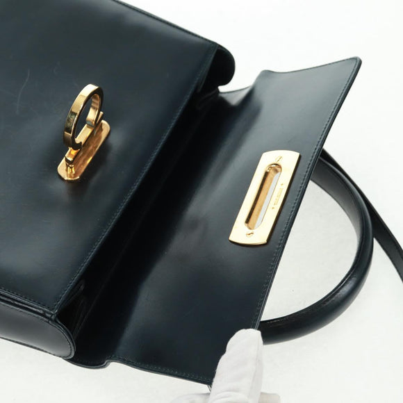 Salvatore Ferragamo Gancini Hand Bag Leather 2way Black Gold Auth 160846