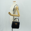 Salvatore Ferragamo Gancini Hand Bag Leather 2way Black Gold Auth 160846-29