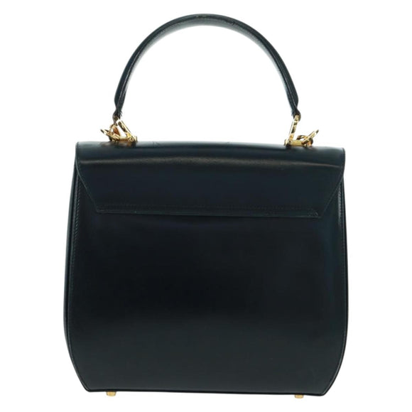 Salvatore Ferragamo Gancini Hand Bag Leather 2way Black Gold Auth 160846