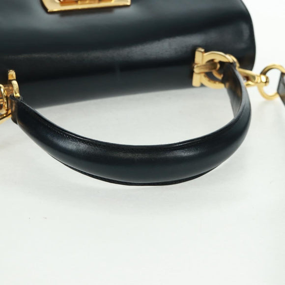 Salvatore Ferragamo Gancini Hand Bag Leather 2way Black Gold Auth 160846